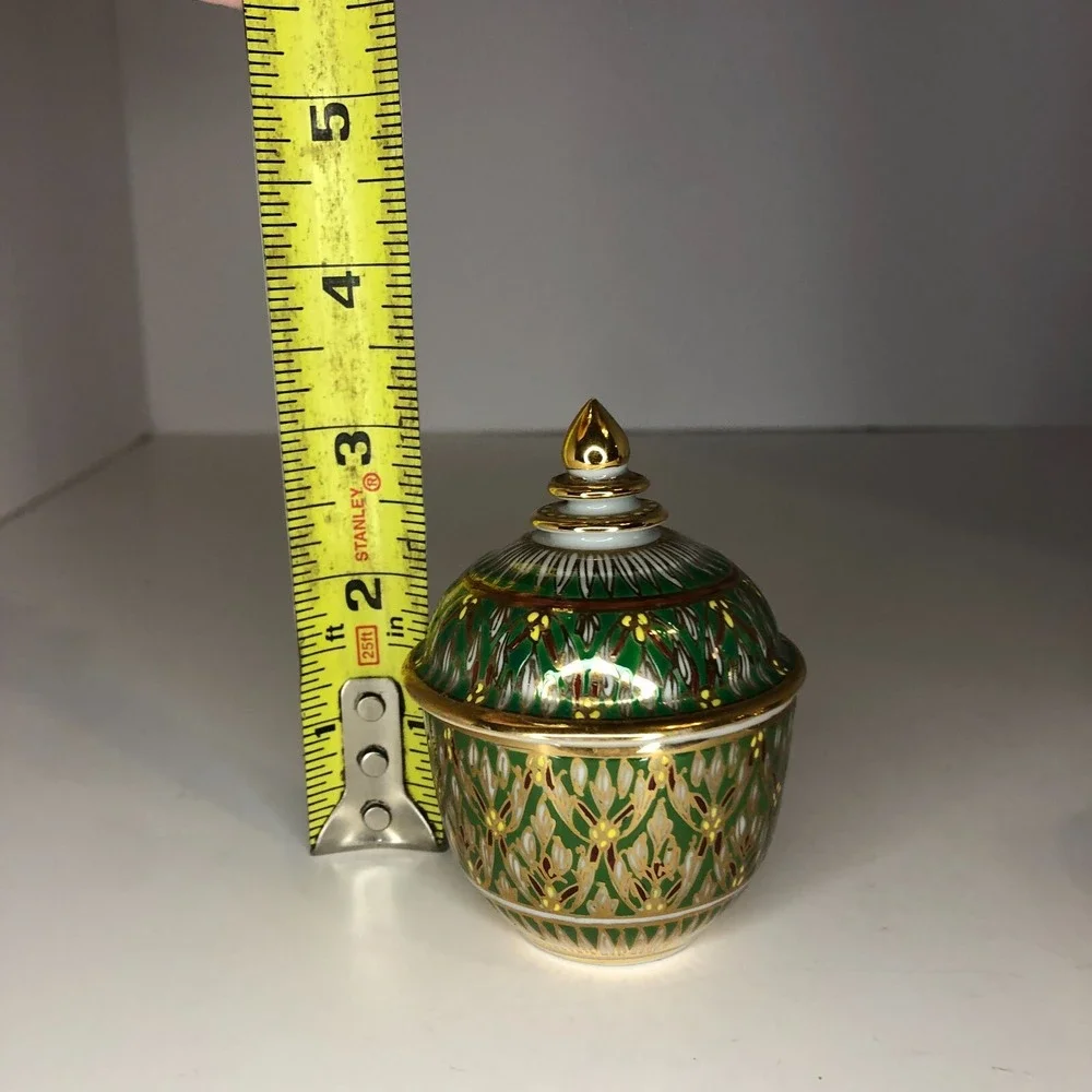 Vintage Thai Benjarong‎ Porcelain Bowl w/Lid Hand Painted Enamel Gold